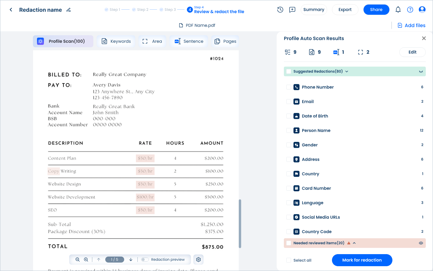 screenshot of iDox.ai Redact